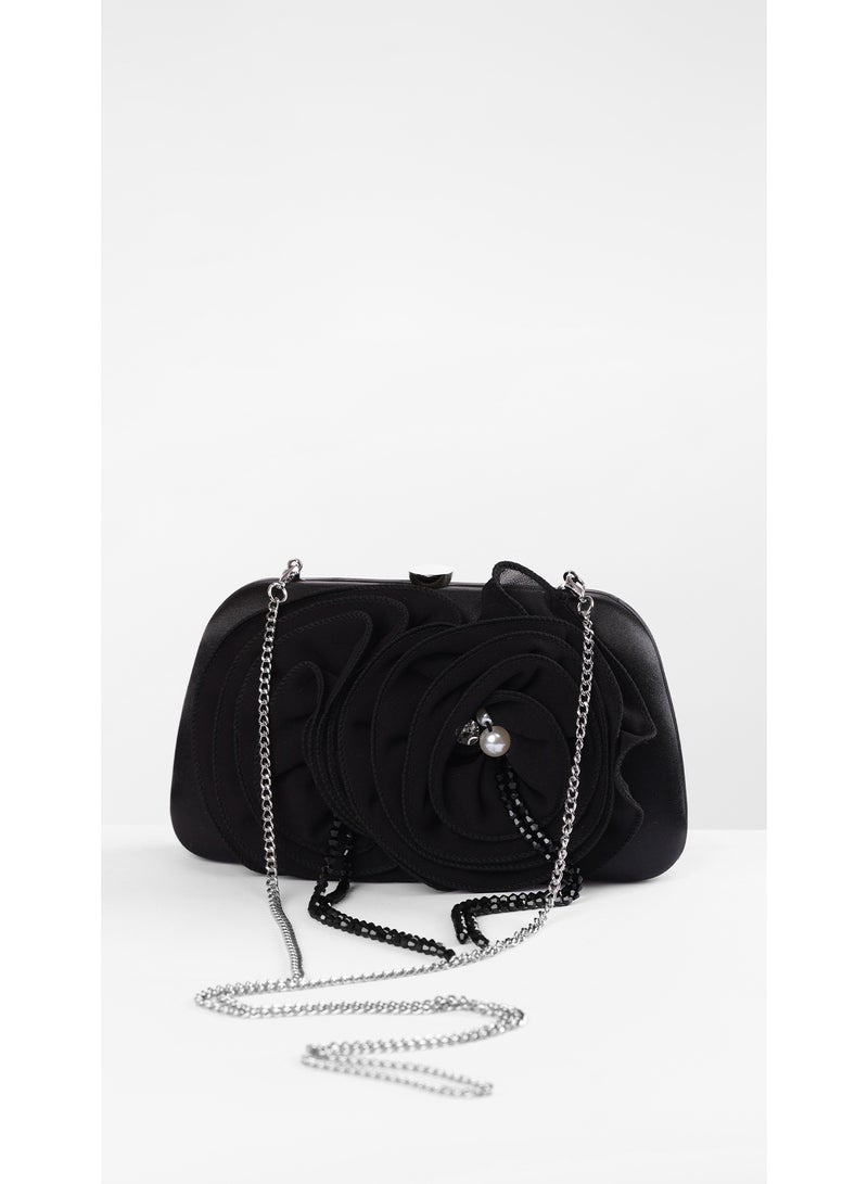 كيفيلي حقيبة كلتش سوداء بتفاصيل وردية فاخرة - Image 4